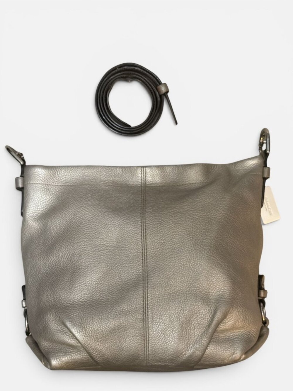 Coach Soho Duffle Convertible Bag F15064 Metallic Silver Pebbled Leather Hobo - Picture 4 of 9